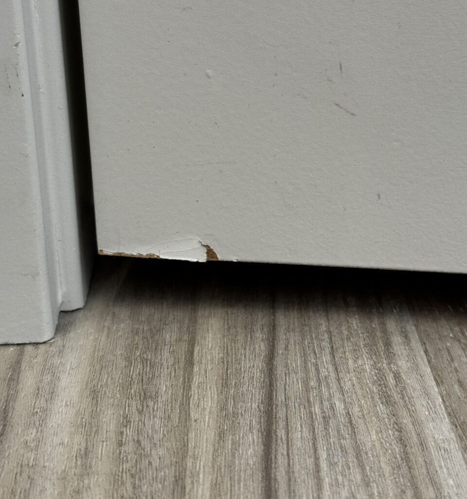 Splintered damage to closet door