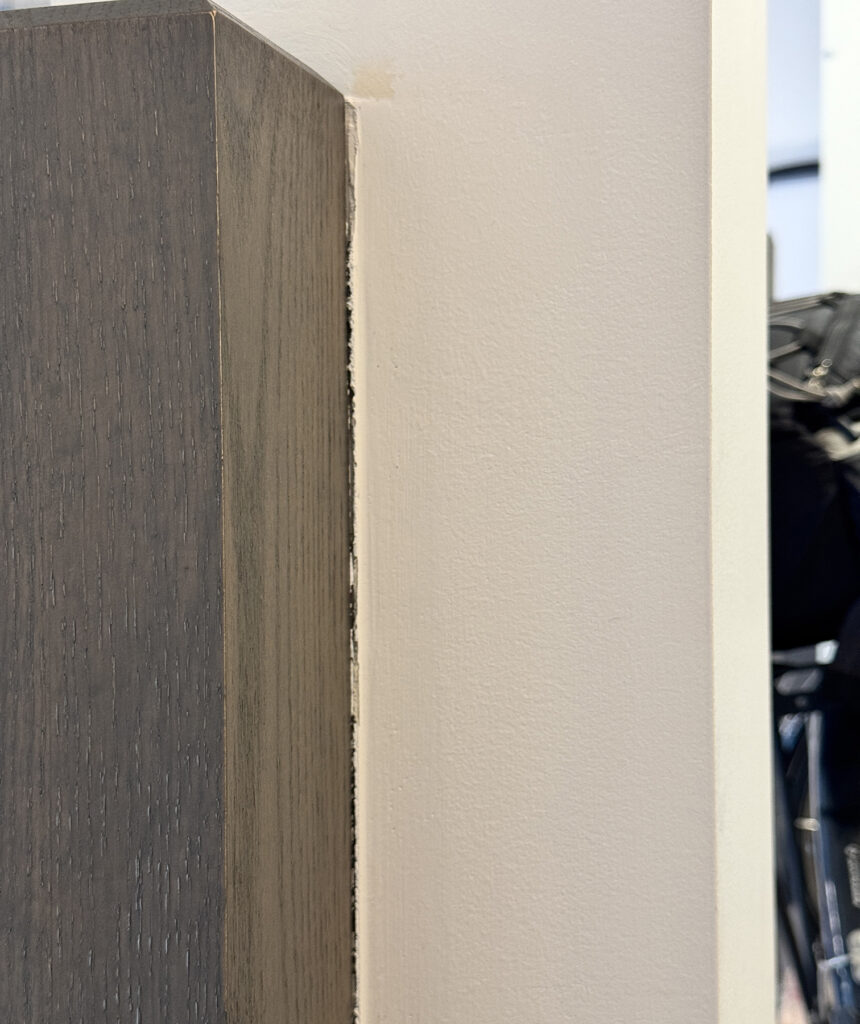 No sanding or paint where the old post was ripped out