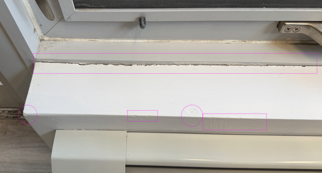 Paint over damage on window sill 